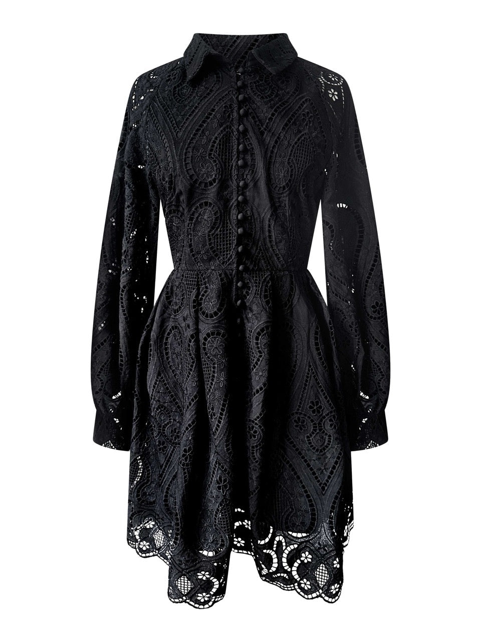 Geborduurde katoenen kanten jurk.