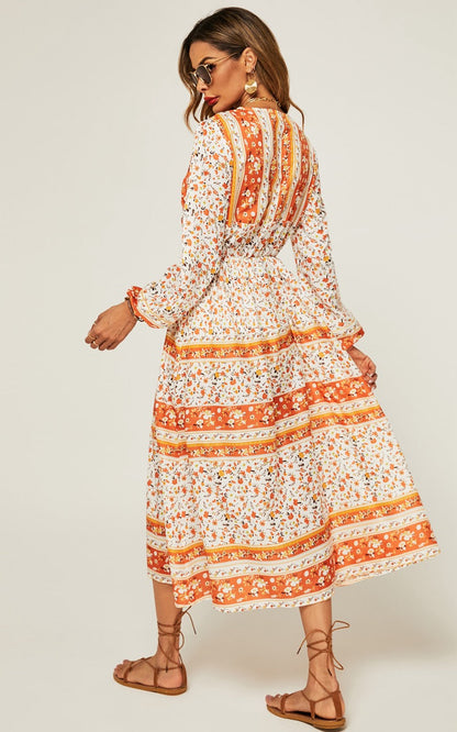 Midi-jurk met bloemenprint in oranje