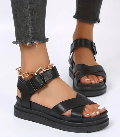 Dorien Dames PU Leren Sandalen dikke zool