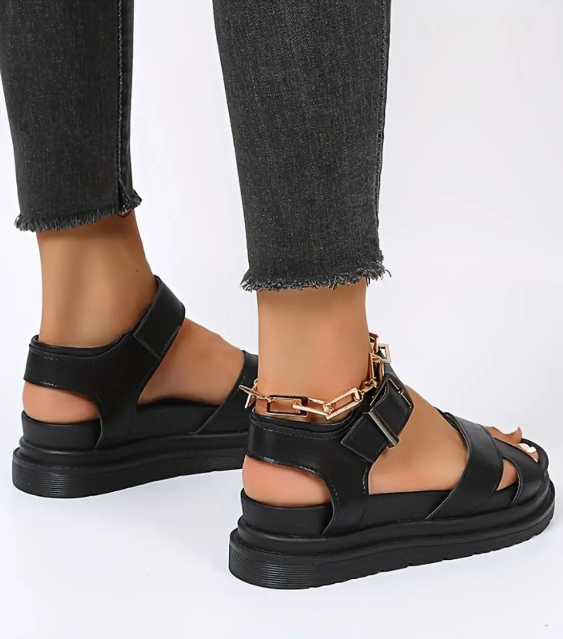 Dorien Dames PU Leren Sandalen dikke zool