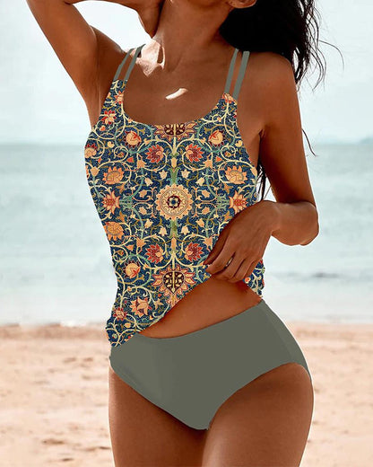Tankini met print en dubbele bandjes