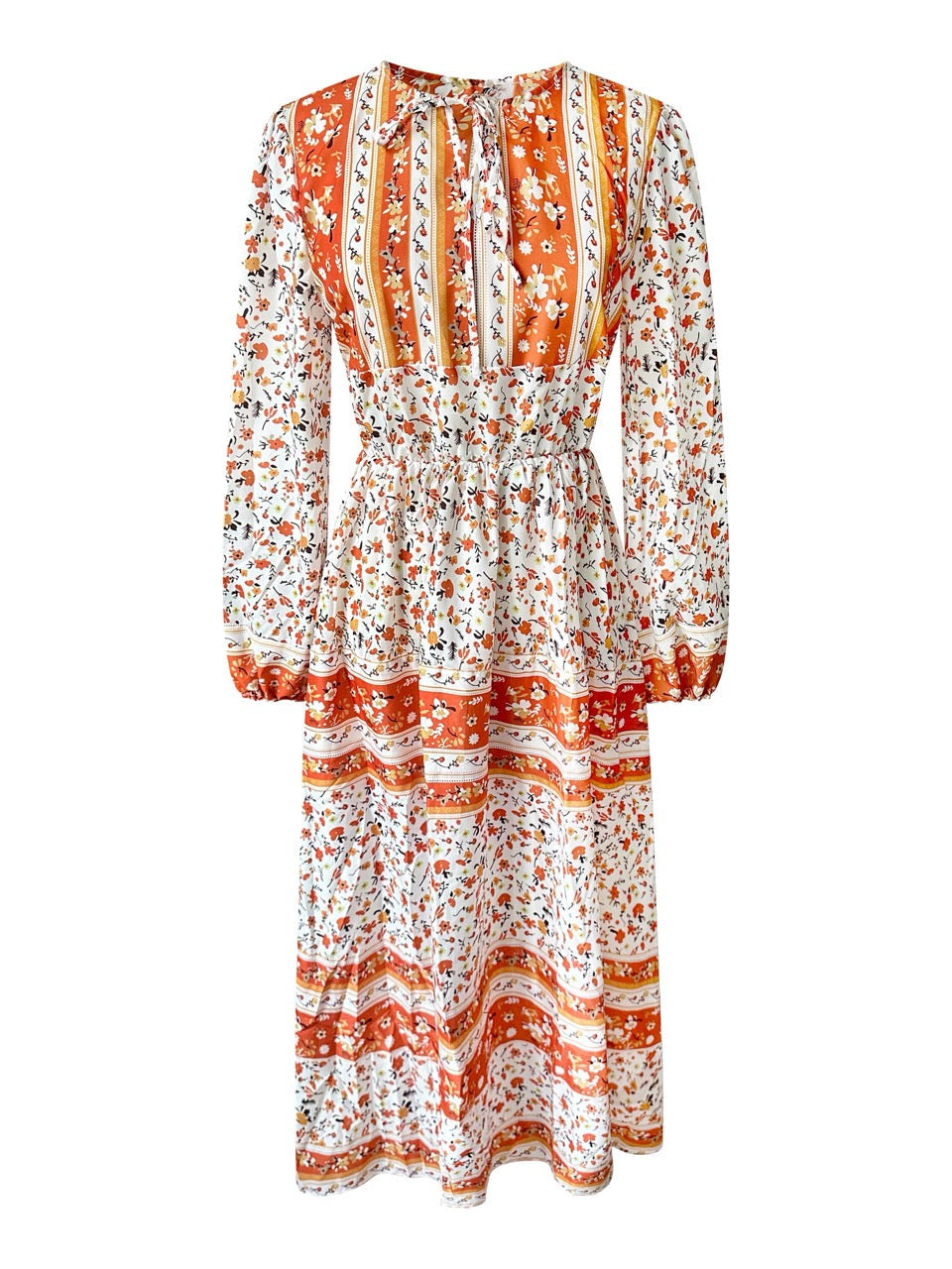 Midi-jurk met bloemenprint in oranje