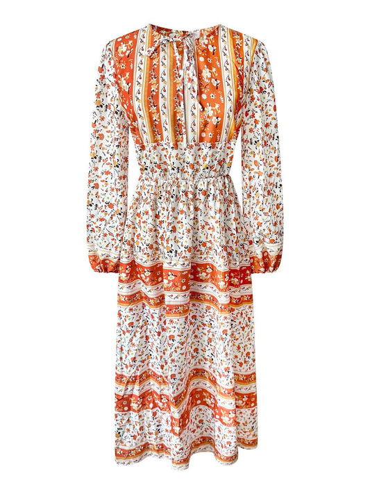 Midi-jurk met bloemenprint in oranje