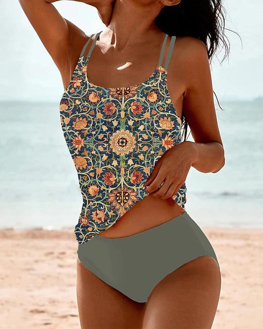 Tankini met print en dubbele bandjes