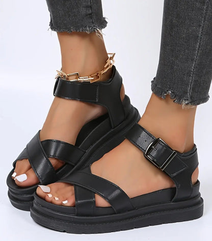 Dorien Dames PU Leren Sandalen dikke zool