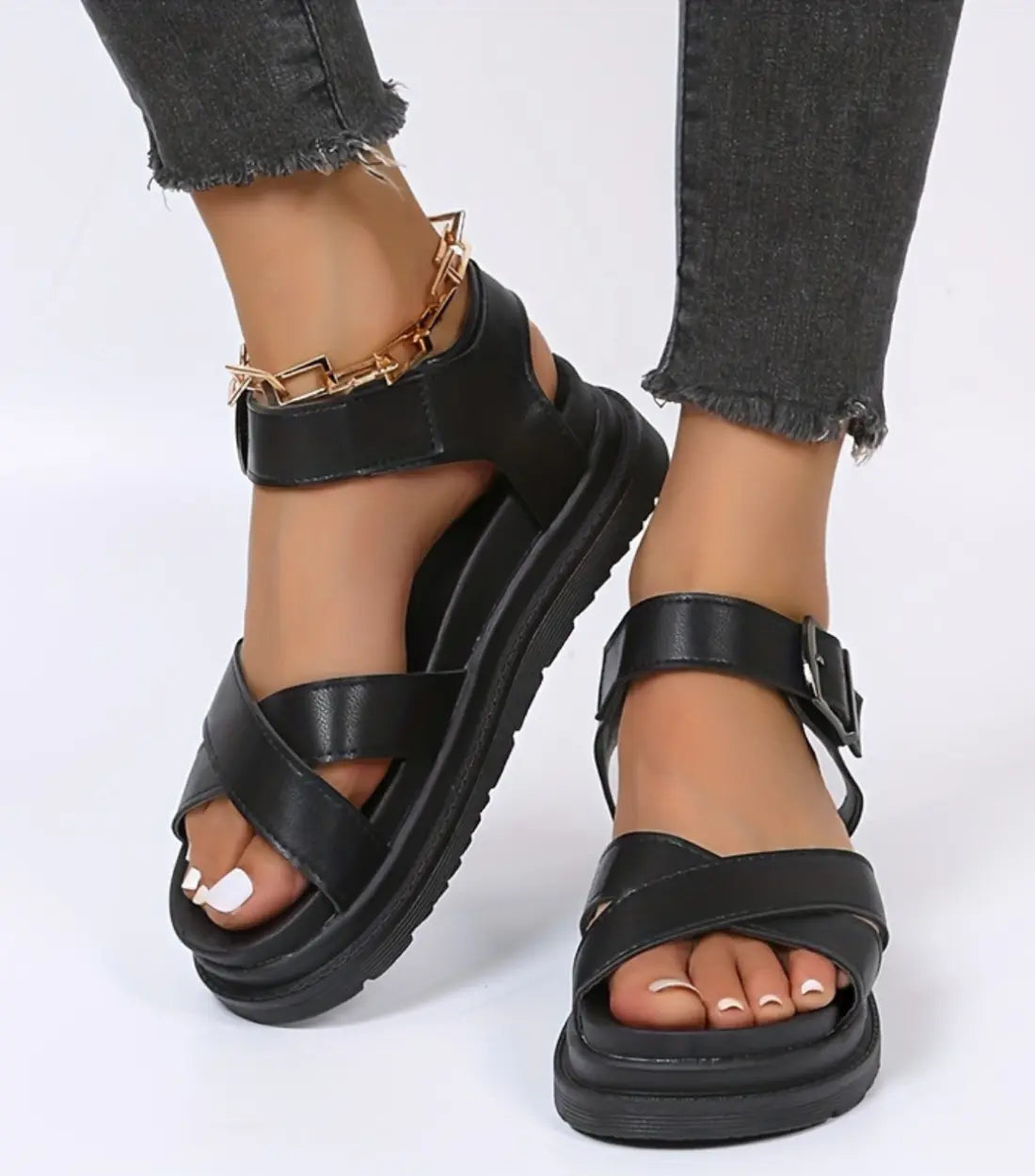 Dorien Dames PU Leren Sandalen dikke zool
