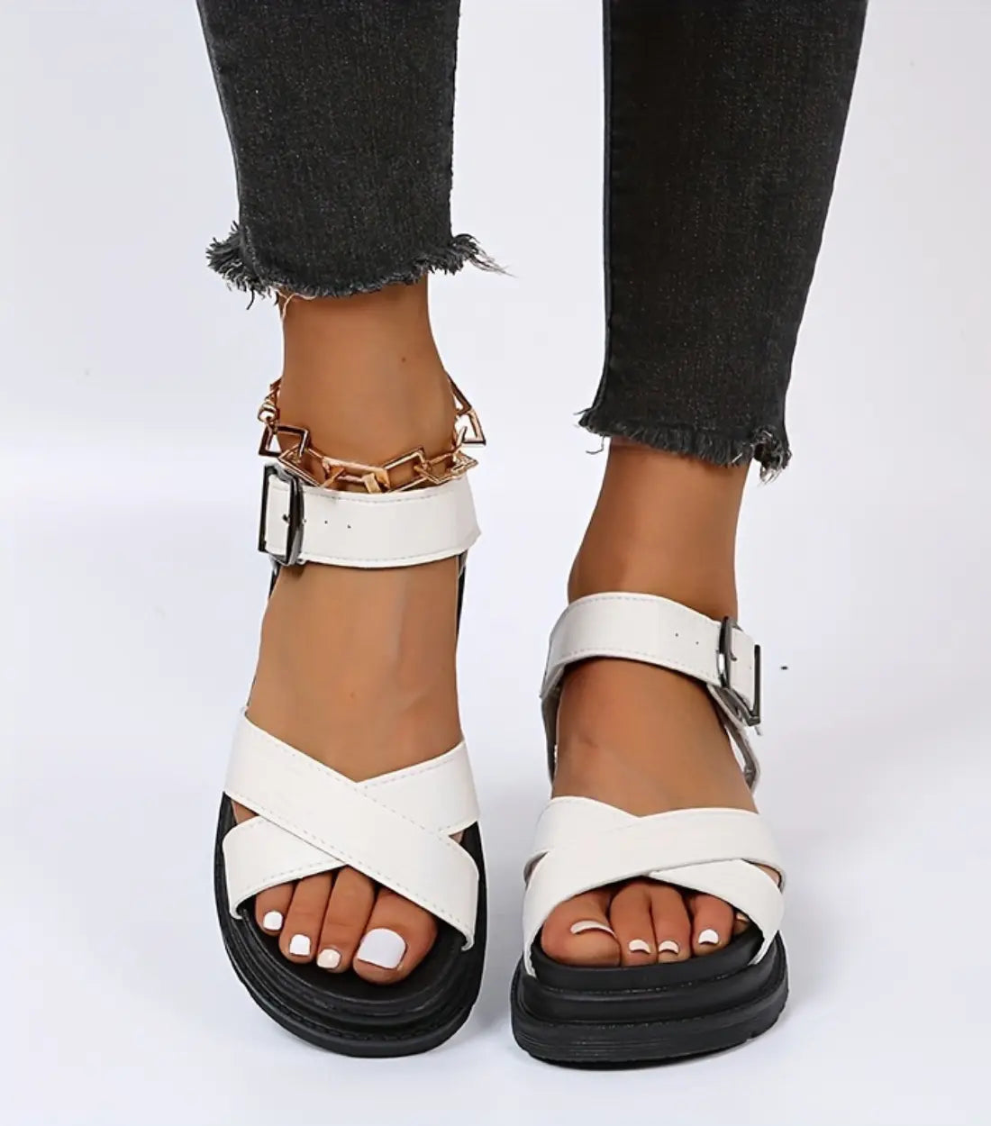 Dorien Dames PU Leren Sandalen dikke zool