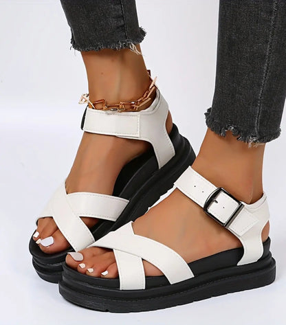 Dorien Dames PU Leren Sandalen dikke zool
