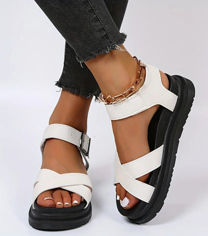 Dorien Dames PU Leren Sandalen dikke zool