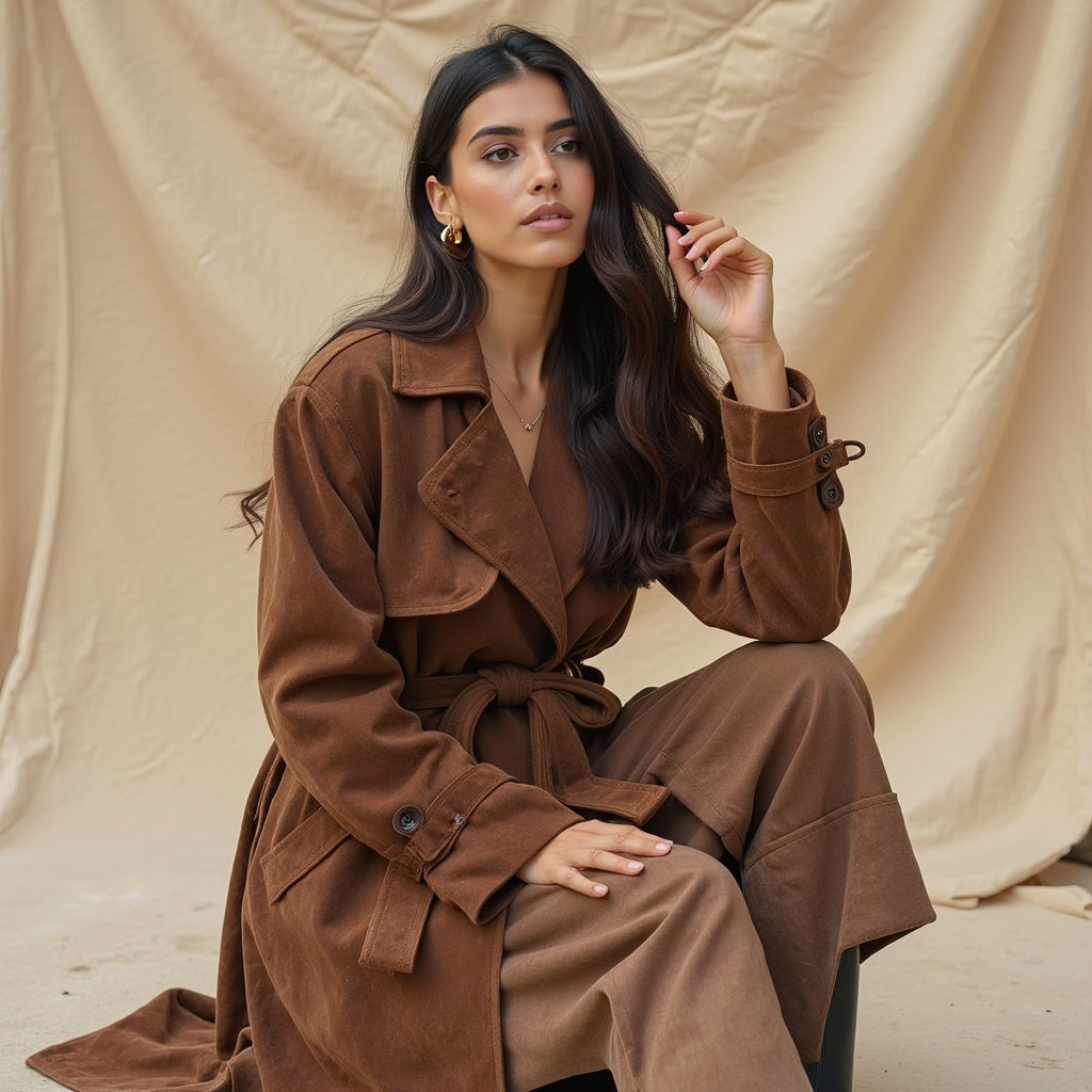 Liora Amsterdam- Kunstsuède trenchcoat