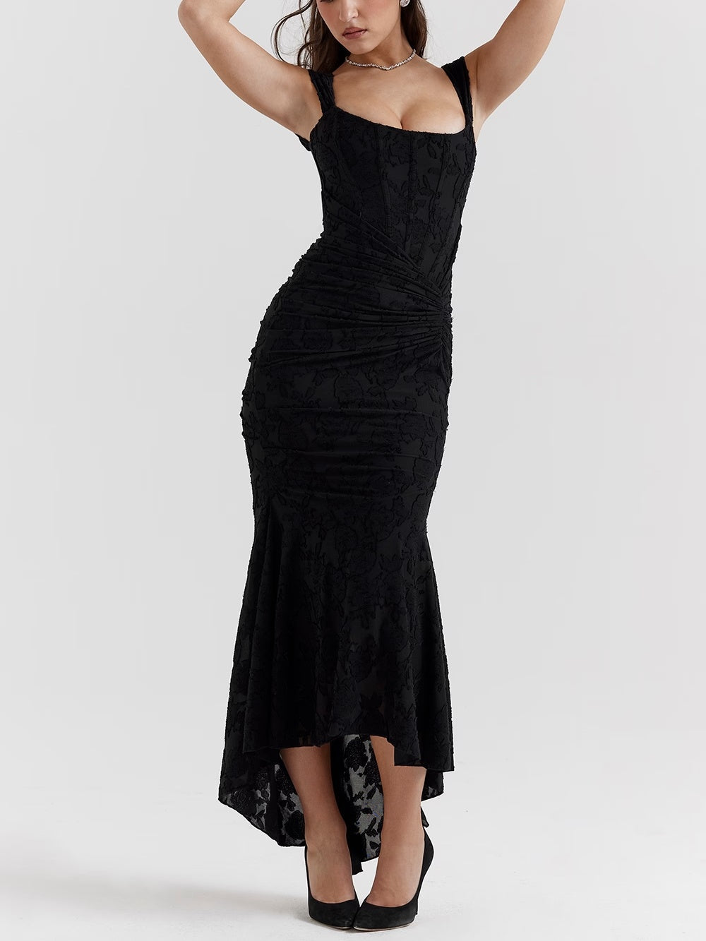 maxi-jurk met klokvormige bloemen